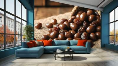 Chocolate Covered Raisins in a Burlap Sack Wall mural