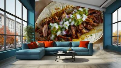 Delicious Taco with Pulled Pork, Salsa Verde, and Onions Wall mural