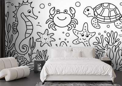 drawing pages for children in black and white Wall mural