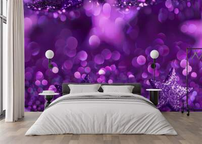 Purple Glitter Stars with Blurred Lights Wall mural