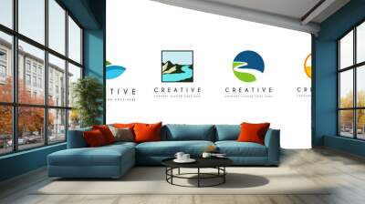 Set of River creek winding road logo design illustration Wall mural