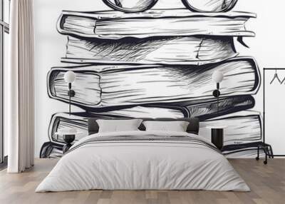 Stack of Books with Glasses Wall mural