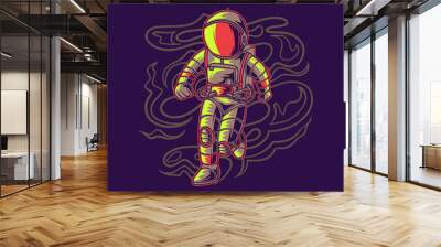 t shirt design front view of astronauts running illustration Wall mural