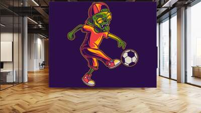 t shirt design playing ball kicking position zombie illustration Wall mural