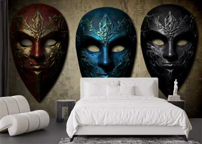 three masks with different colors and designs Wall mural