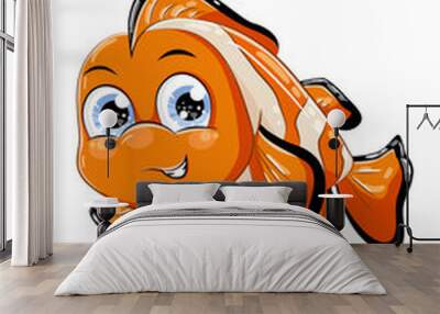 A cute little orange clown fish, design animal cartoon vector illustration Wall mural