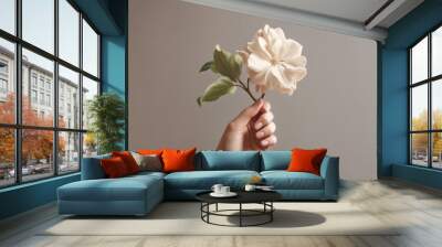 female hands with white flower Wall mural