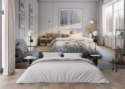 interior of a bedroom ,nordic style Wall mural