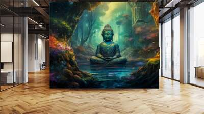 buddha in colorful vintage style illustration. Abstract painting, oil painting Wall mural