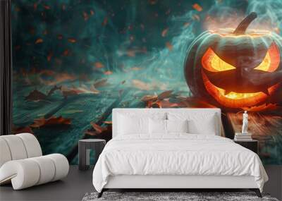 Halloween event background with charming upscale pumpkins. Premium illustration for banners, posters, greetings and Halloween celebrations. Wall mural