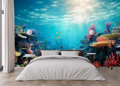 Ocean coral reef underwater. Sea world under water background Wall mural