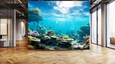 Ocean coral reef underwater. Sea world under water background Wall mural