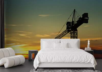 construction crane on sunset Wall mural