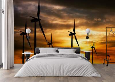 Wind farm at sunset Wall mural