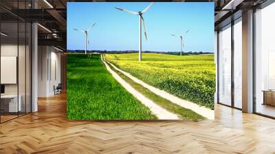 Wind turbines, summer landscape Wall mural