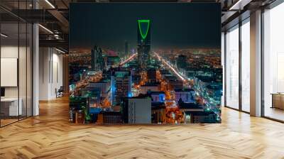 Saudi Arabia Riyadh landscape at night - Riyadh Tower Kingdom Centre - Kingdom Tower – Riyadh Skyline - Burj Al-Mamlaka – AlMamlakah – Riyadh at night Wall mural