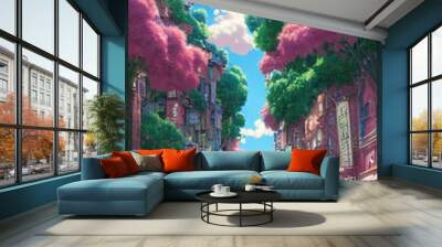 fantasy town in bright colors illustration Wall mural