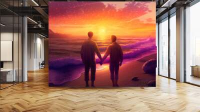 gay couple on beach Wall mural