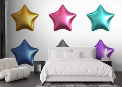 Shiny metallic balloon 3D star ornament 6 color set Wall mural