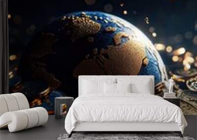 Globe on coins representing global finance and economy. Wall mural