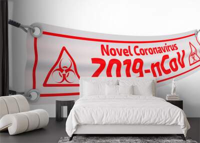 Novel coronavirus 2019-nCoV. Information banner with red text NOVEL CORONAVIRUS 2019-nCoV. Isolated. 3D Illustration Wall mural