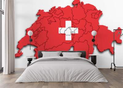 SWITZERLAND MAP WITH REGIONS AND ADMINISTRATIVE DIVISIONS WITH FLAG Wall mural