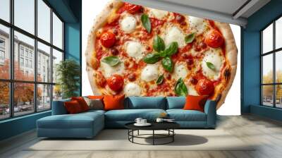 Italian pizza top view isolated in transparent background Wall mural