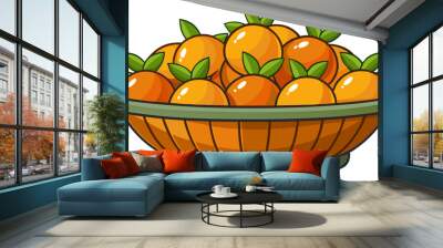 oranges in a basket - vector illustration of orange isolated on white, orange vector art Wall mural