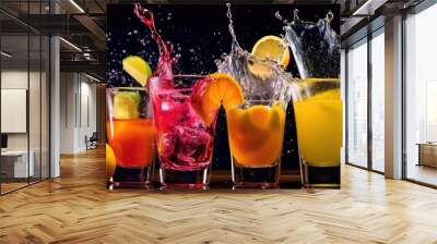 Colorful Cocktail Splash with Citrus Fruits Wall mural