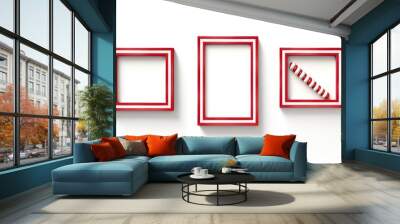 Three Red Frames with One Candy Cane Wall mural