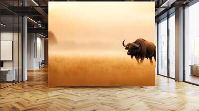  A bison stands in the midst of a towering grass field Two distant animals are visible Wall mural