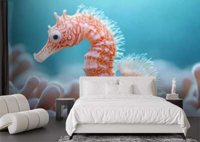  A close-up of a seaside horse atop a sea anemone Wall mural