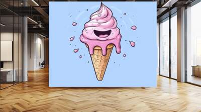  A cone, topped with pink icing and sprinkles, bearing a cheerful smile Wall mural