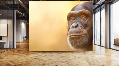  A monkey's face, closely framed, with the sun casting golden rays behind, and a softly blurred backdrop Wall mural