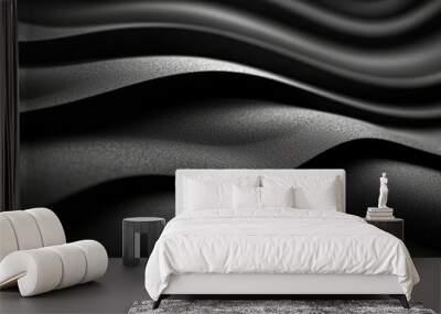  A monochrome image of undulating lines on a black cloth, reflecting light on its smooth surface Wall mural