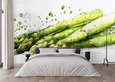  A rendition of multiple asparagus spears, adorned with droplets of water at their peaks Wall mural