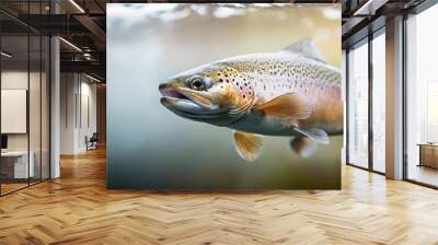  A tight shot of a fish submerged in water, with a net nearby at its edge Wall mural