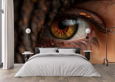  A tight shot of an eye, its iris circled by a brown pigmentation  in the center Wall mural