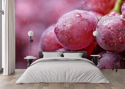  A tight shot of ripe grapes, some dotted with water beads at their tops and bottoms Wall mural