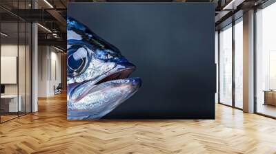  Close-up image of a fish with open mouth and wide eyes on black background Wall mural