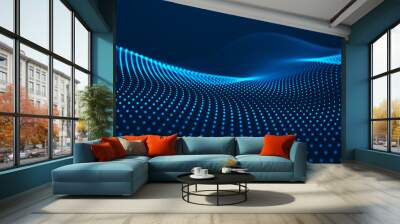 Abstract blue background of points. Falling cyber particles. Big data stream. 3d rendering Wall mural