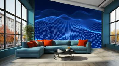 Abstract blue background of points. Falling cyber particles. Big data stream. 3d rendering Wall mural