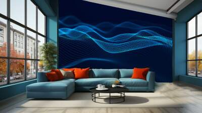 Abstract blue background of points. Falling cyber particles. Big data stream. 3d rendering Wall mural