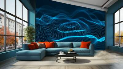 Abstract blue background of points. Wave of particles. Falling cyber particles. Big data stream. 3d rendering Wall mural