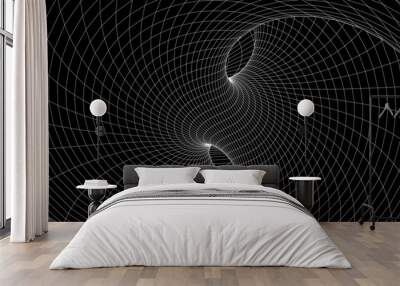 Abstract tunnel. 3D wireframe vector wormhole or vortex. Grid vector illustration. Wall mural