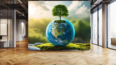 A tree growing on top of the earth symbolizes environmental conservation and the importance of nurturing our planet (22) Wall mural