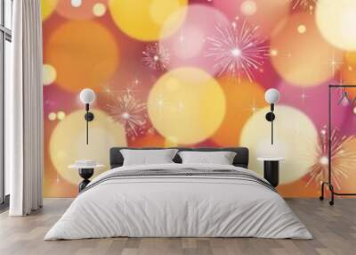 Bokeh with light blur featuring firework celebration, with holiday pastel sparkle festival wallpaper background and abstract colorful bright art (15) Wall mural