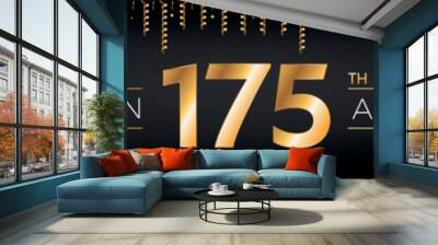 175th anniversary. One hundred seventy-five years birthday celebration horizontal banner with bright golden color. Wall mural