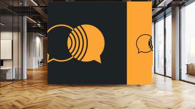 Speech bubble symbol with sound waves in orange and black colors Wall mural