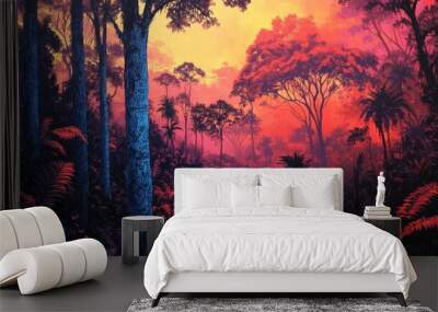 sunset in the forest Wall mural